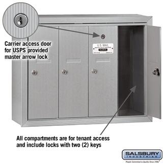 Mailboxes - Salsbury 4B Vertical Mailbox - 4 Doors - Surface Mounted - USPS Access