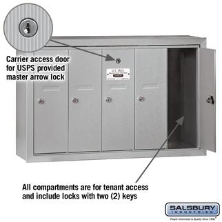 Mailboxes - Salsbury 4B Vertical Mailbox - 5 Doors - Surface Mounted - USPS Access