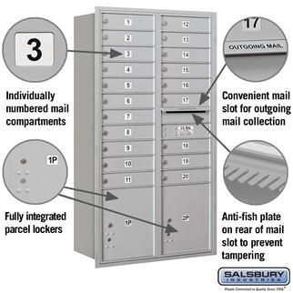 Mailboxes - Salsbury Recessed Mounted 4C Horizontal Mailbox - Maximum Height Unit (56 3/4 Inches) - Double Column - 20 MB1 Doors / 2 PL4.5's - Rear Loading - USPS Access