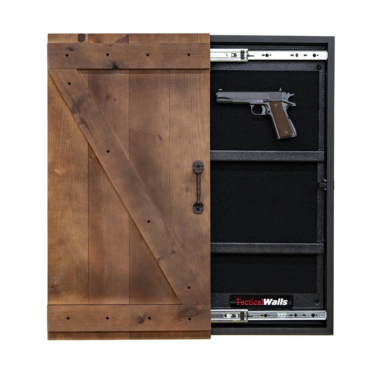 Tactical Walls Mini Barn Door Concealment Open with Handgun