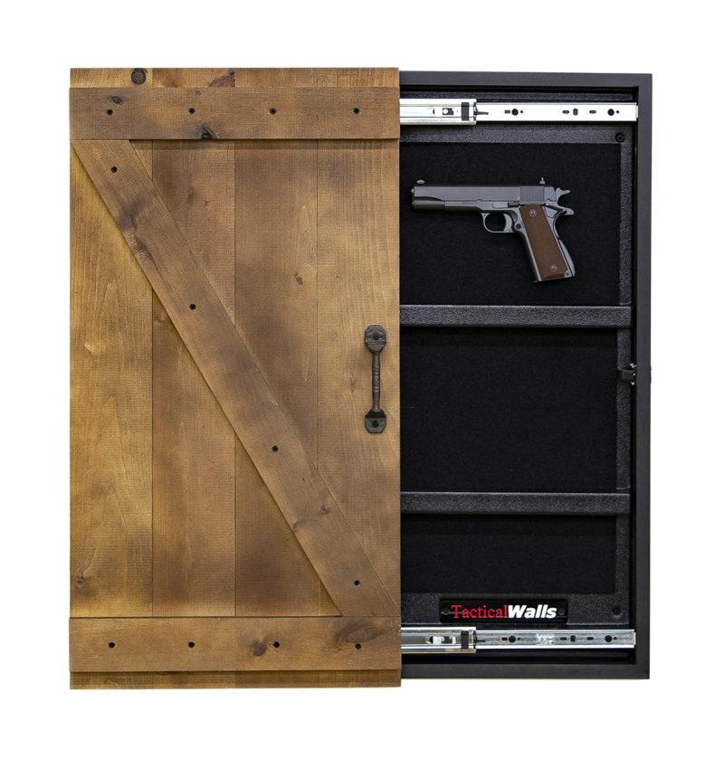 Tactical Walls Mini Barn Door Concealment Open with Handgun 2
